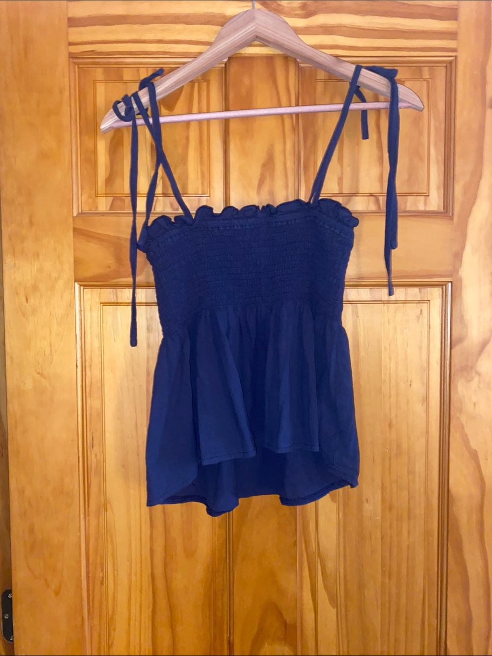 SHEIN Navy Smocked Tie-Shoulder Peplum Cami
